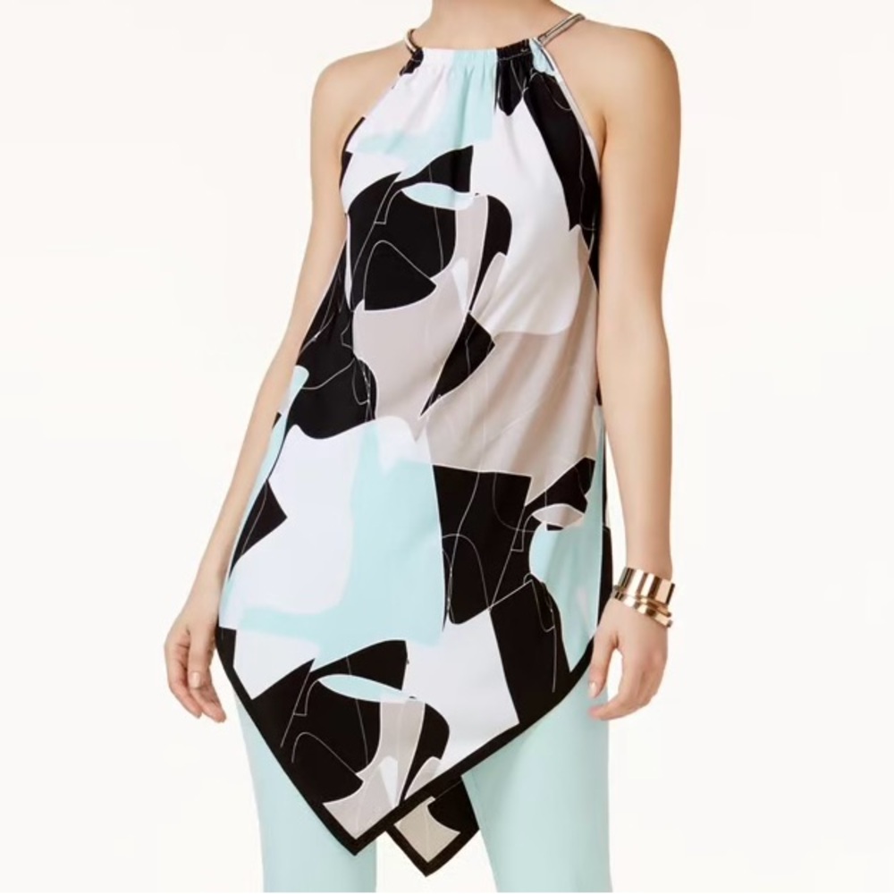 Alfani Black and Mint Abstract Halter Top